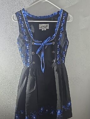 Edelweiss Creek Dress with Blue Embroidery - Apron & Shirt included